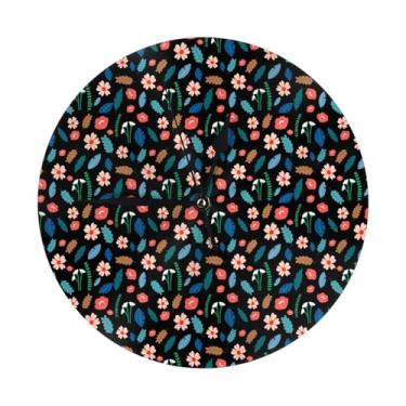 Imagem de ZERAOKE Flores - Relógio de parede redondo moderno - silencioso sem tique-taque operado por bateria, decoração de mesa ou parede para sala de estar, quarto, escritório.