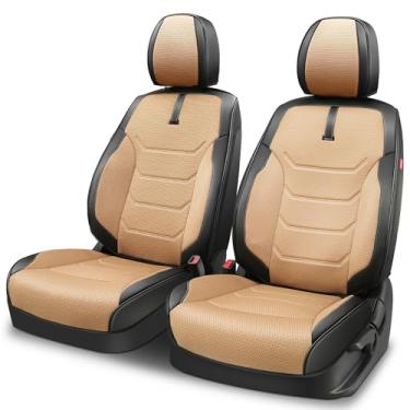 Imagem de Auto Dynasty Capas de assento de carro de couro Sport Series Par dianteiro, respirável, impermeável, capas de assento automotivas de couro sintético para carros, SUV, caminhonete, sedan, capa