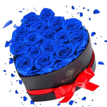 Imagem de Graclect 16 flores para sempre em forma de coração, rosas eternas, rosas preservadas, presente de rosas imortais para ela, mulheres, para mãe, presente de dia dos namorados para esposa - azul