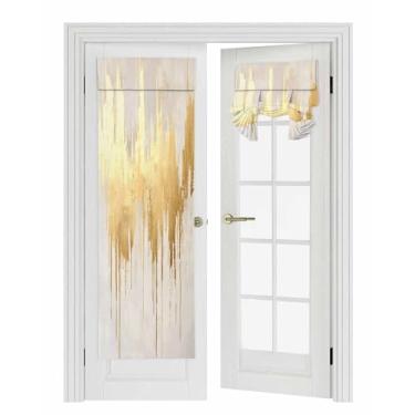 Imagem de Cortina de porta francesa dourada moderna, cortinas blackout de privacidade para janela de porta, arte minimalista abstrata, grunge, bloco de cores, cortinas de luz lateral para porta da frente