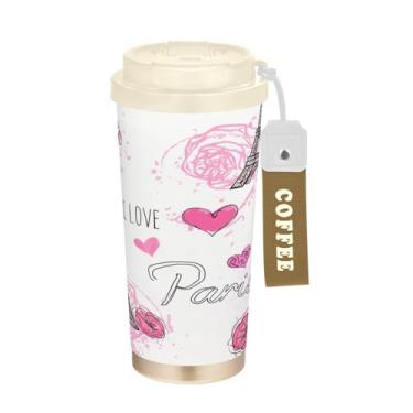 Imagem de Wassud Caneca de café isolada Torre Eiffel à prova de vazamento com tampa e canudo garrafa de água de aço inoxidável para café quente/gelo, chá e cerveja