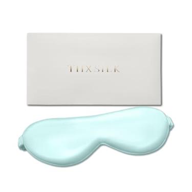 Imagem de THXSILK Máscara de dormir Momme Silk 6A+ Grau 25, 100% Amoreira, Blackout Eye Cover para dormir, macia e leve de seda para mulheres, homens, viagens, soneca, avião (12 × 27 cm, azul claro)