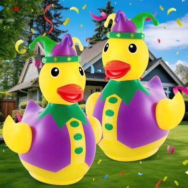 Imagem de Hungdao 1,2 m PVC Mardi Gras pato inflável carnaval pato de borracha pato inflável gigante para decorações de festa de carnaval decoração de quintal ao ar livre, bomba de ar não incluída (2 peças)