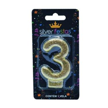 Imagem de Vela de Aniversário Dourada N3 Silver - Silver Festas