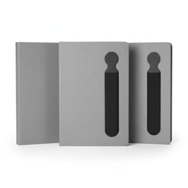 Imagem de Caderno de Anotações com Suporte para Caneta, Capa Dura em PU, 80 Folhas Pautadas, Cor Azul Escuro, 21,5x14,5cm (3, Cinza)