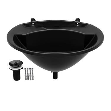 Imagem de Lavatório de Plástico para Banheiro e Lavabo Pequeno – Pia Suspensa Econômica Fácil de Limpar com Válvula Branco ou Preto (PRETO BLACK)