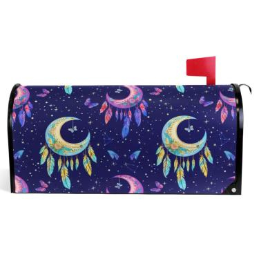 Imagem de TSENQUE Capas de caixa de correio decorativas escuras luas penas borboletas caixa de correio magnética outono vinil decoração moderna caixa de correio tamanho grande 64,5 x 52,8 cm