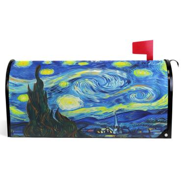 Imagem de TSENQUE Capas de caixa de correio magnéticas decorativas de vinil para caixas de correio de inverno decorações de caixa de correio para casa de fazenda ao ar livre aquarela azul estrelado amarelo