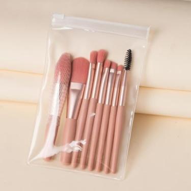 Imagem de Conjunto de pincéis de maquiagem, conjunto de pincéis de maquiagem mini macaroon portátil, incluindo 8 peças: pincel de blush, pincel em pó e pincel de sombra (Rosa-A)