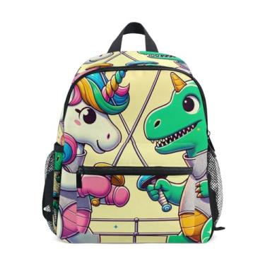 Imagem de Cartoon Unicorn Dinosaur Simple Modern Toddler Backpack with Whistle, 2 Bottle Pockets, Lightweight, Baby Backpack for Daycare 10x4x12 In, for Ages 3-8