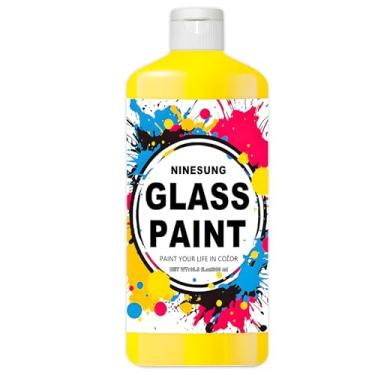Imagem de ninesung Tinta de vidro amarelo, 1 litro a granel jumbo - tinta acrílica para vitrais, janelas, taças de vinho, cerâmica e garrafas - para artistas e iniciantes (amarelo, 34 Fl Oz)