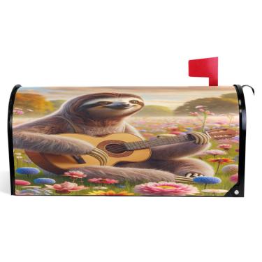 Imagem de TSENQUE Capas de caixa de correio magnéticas decorativas outono caixa de correio envoltório vinil caixa de correio moderna decoração de jardim bonito preguiça primavera floral tamanho padrão 52,6 x