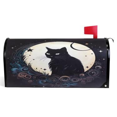 Imagem de TSENQUE Capa magnética vintage lua gato preto decorativo caixa de correio outono caixa de correio vinil caixa de correio moderna decoração de jardim tamanho padrão 52,6 x 45,8 cm