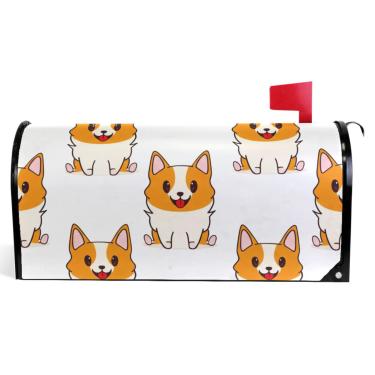 Imagem de TSENQUE Capas de caixa de correio magnéticas brancas fofas dos desenhos animados Corgi Dogs Decorativas Outono Caixa de Correio Vinil Decorações de Caixa de Correio Modernas Tamanho Padrão 52,6 x 45,8