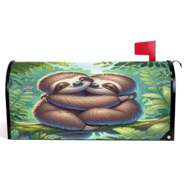 Imagem de TSENQUE Linda preguiça floral decorativa caixa de correio capas magnéticas vinil caixa de correio decorações modernas caixa de correio tamanho padrão 52,6 x 45,8 cm