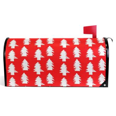 Imagem de TSENQUE Capas decorativas para caixa de correio com árvores de Natal brancas magnéticas de vinil vermelho envoltório caixa de correio verão caixa de correio moderna decoração de jardim tamanho padrão
