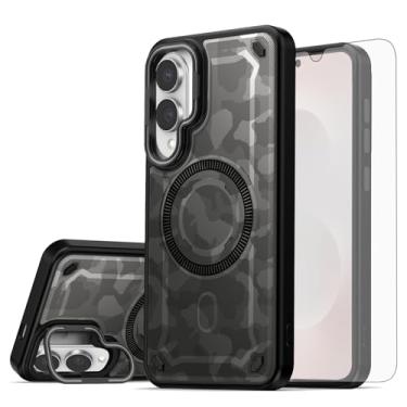 Imagem de Asuwish Capa de celular magnética para Samsung Galaxy S25 Edge com protetor de tela de vidro temperado e suporte rígido de proteção de carregamento sem fio pintado S25Edge 25S S 25 25Edge feminino