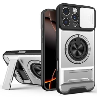 Imagem de SORAKA Capa para iPhone 16 Pro Max com suporte,proteção de lente com janela e capa dupla de PC e TPU compatível com suporte magnético para carro