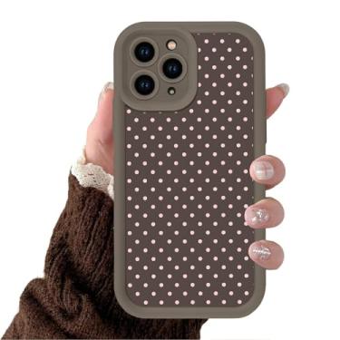 Imagem de Zrutru Linda capa de bolinhas para iPhone 15 Pro Max de 6,7 polegadas, estética clássica rosa bolinhas design moderno capas para meninas mulheres homens, capa protetora fina à prova de choque marrom