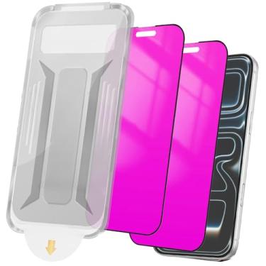 Imagem de YIEDBCX Pacote com 2 protetores de tela para iPhone 17 Pro Max/16 Pro Max privacidade anti espião vidro temperado gradiente colorido anti luz azul fácil instalação