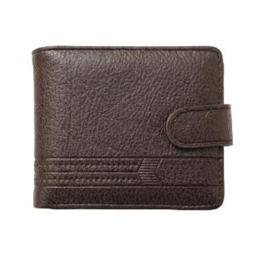 Imagem de Carteira masculina ultrafina de couro – Bifold fina com compartimentos para cartões, bolso para moedas e porta-fotos, design compacto de 12 cm x 10 cm para uso diário e viagens, Marrom, Retrô