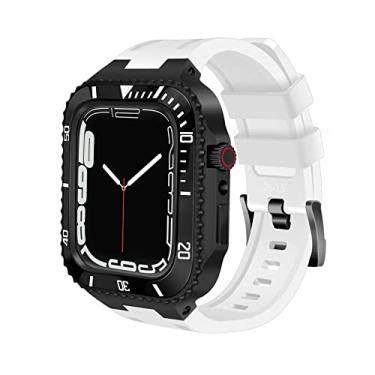 Imagem de EPANO Kit de modificação de luxo de 44 mm para pulseira de relógio Apple 8 7 45mm capa de moldura de metal para iwatch série 6 SE 5 4 pulseira de silicone conjunto de reposição de caixa de aço (cor: azul rosa, tamanho: 45mm para 8/7)