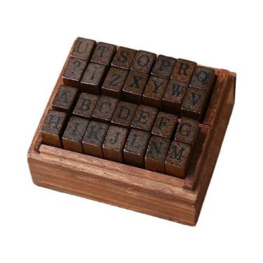 Imagem de Conjunto De Carimbos Vintage De Madeira Com Alfabeto, Números E Dias D