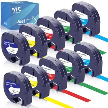 Imagem de Weemay Compatível com refil Dymo Label Maker, substituição para refil de etiqueta letra de plástico 1/2x13 refil para etiqueta Letra 200B LT-100H LT-100T QX50 etiquetadoras (12 mm x 4 m, pacote com 10