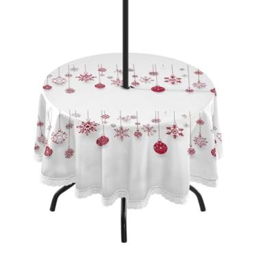 Imagem de Wassud Toalha de mesa redonda para uso ao ar livre com orifício para guarda-chuva, toalhas de mesa vermelhas para decoração de Natal, 152 cm, toalhas de mesa para aniversário, casa de fazenda, cozinha