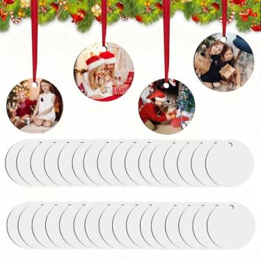 Imagem de Enfeites de sublimação em branco, 32 peças em branco de sublimação, pingentes redondos de MDF, enfeites de Natal personalizados para decoração de Natal DIY