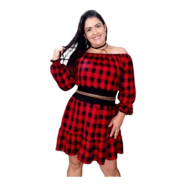 Imagem de Vestido Xadrez Curto Manga longa - Dinéia Cintra, Vermelho, GG