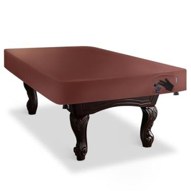 Imagem de STEECA Capa de mesa de bilhar de couro sintético com bolso de 2,5 m, impermeável e à prova de rasgos, capa de mesa de bilhar resistente, vermelho vinho