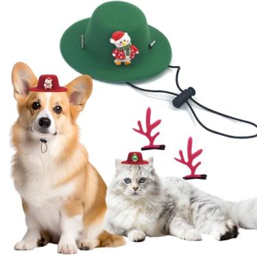 Imagem de Chapéu de Natal para cães de estimação, chapéu para cosplay, chapéu fofo para uso ao ar livre, chapéu de festa de cachorro para cães pequenos e médios, boné de decoração de férias perfeito para cães e