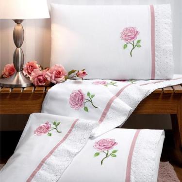 Imagem de Conjunto Cama Casal Queen Size Stella Bordado 100% Algodão ATHENA - JM