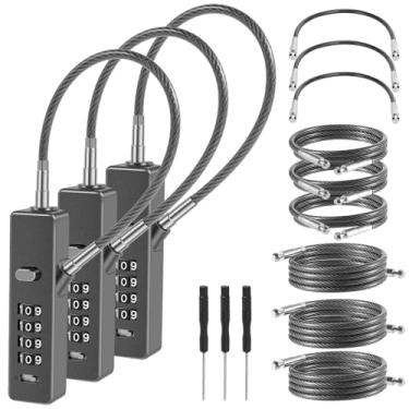 Imagem de Cadeado com combinação de cabos, liga de zinco, 4 dígitos, cadeado com senha e 3 fios à prova de intempéries, cadeado de segurança de bicicleta redefinível para mala de viagem