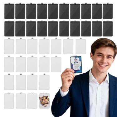 Imagem de Pacote com 40 peças em branco de sublimação em couro PU porta-crachá de identificação com impressão de transferência de calor vertical para crachá Buddy etiqueta de nome à prova d'água em branco para