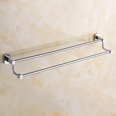 Imagem de Prateleira de banheiro prateleira de barra de toalha de banheiro multifunções toalheiro montado na parede rai de armazenamento de toalha dupla (cor: 60 cm) (70 cm)