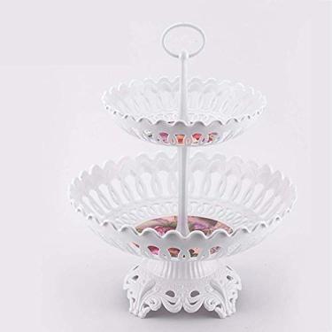 Imagem de Cesta de frutas em camadas, rack de frutas criativo, tigela de frutas em camadas, suporte de armazenamento para lanche de bolo de frutas dobrável drenável branco 2 ()