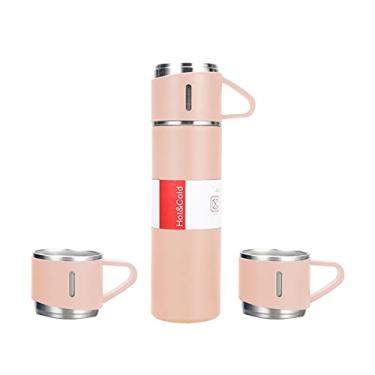 Imagem de Garrafa Isolada de Aço Inoxidável Caneca Viagem Sem Vazamento Copo Café Térmico Esportiva com 2 Cups para Bebidas Quentes e Frias Uso em Viagens Acade