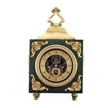 Imagem de pcagfaajmh Relógio Mantle Relógio de Mármore Assento de Cobre Retrô Decoração Relógio de Sala de Estar Relógio de Pêndulo Silencioso Relógio de Mesa Relógio de Mesa Relógio de Mesa Vintage Relógio de