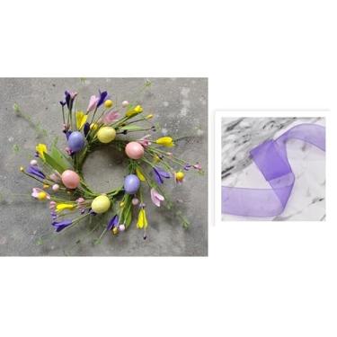 Imagem de 4 mini guirlandas de Páscoa para porta da frente, pequena guirlanda artificial pastel para armário de cozinha com ovo de páscoa primavera verão para pendurar com fita de baga para casa, varanda