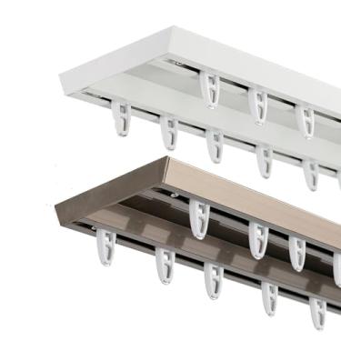 Imagem de Cortina ultrafina de 0,9 a 6 m, cortina resistente, trilho duplo unido, sistema de trilho de teto, divisória de quarto, para sala de estar, banheiro, quarto (branco, 320 cm) (2 x 160 cm) (champanhe 2