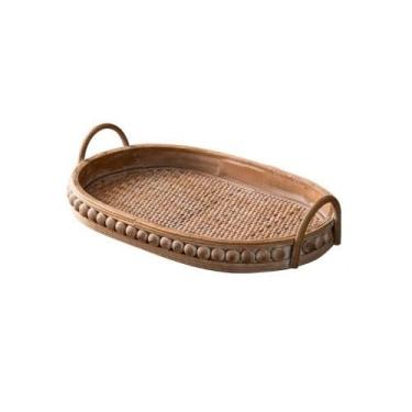 Imagem de Travessa de Servir Bandeja Retrô de Rattan ese Armazenamento de Mesa Decorativa Retangular Chá de Frutas Bandejas de Madeira Maciça para Festa (Uma Cor Pequena)