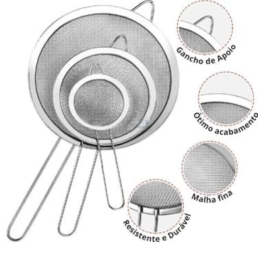 Imagem de Conjunto de Peneiras de Malha Fina, Aço Inoxidável, com Gancho de Apoio, Resistente e Durável, Ideal para Sucos e Bebidas
