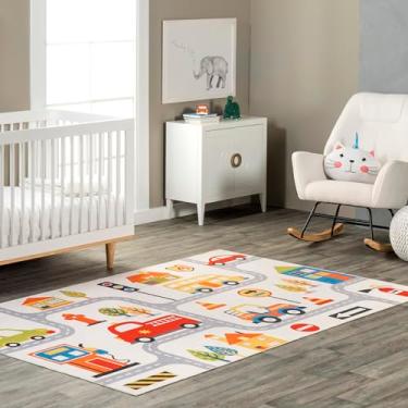 Imagem de nuLOOM Tapete infantil lavável na máquina Carmina City Streets, 4' x 6', branco multi
