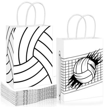 Imagem de Whaline 24 peças de saco de papel de vôlei, branco e preto, sacos de guloseimas esportivas, com alças, sacos de guloseimas para aniversário, chá de bebê, lembrancinhas, suprimentos