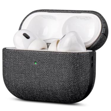 Imagem de LOPIE Capa para AirPods Pro 3ª geração, feita à mão para AirPods Pro 3 com cordão - feita de couro vegano, estilo lona - capa protetora rígida, compatível com carregamento sem fio - preta