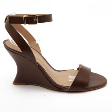 Imagem de Sandália Feminina Sapato da Corte Gisele Salto Anabela Couro, Café, 35