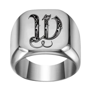 Imagem de Moda 26 inglês inicial titânio aço masculino anel para homens retro pu