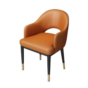 Imagem de Cadeiras de jantar modernas de couro sintético de meados do século com braços, assento estofado, pernas de metal para cozinha, sala de jantar (laranja)